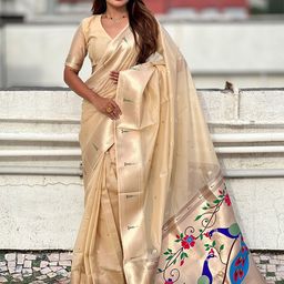 ELITE WEAVES Floral Woven Design Organza Paithani Saree-picture-51
