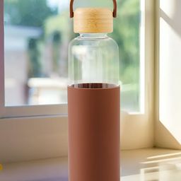 The Better Home Transparent & Brown Glass Water Bottle With Bamboo Lid 550 ml-picture-34