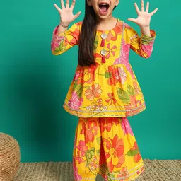 Readiprint Fashions Girls Floral Printed Pleated Gotta Patti Pure Cotton Kurti with Sharara-picture-17