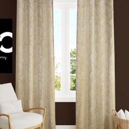 Aura Cream & Gold 2 Pieces Abstract Printed Velvet Window Curtains-image-59