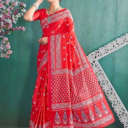 HERE&NOW Floral Pure Cotton Ikat Saree-21