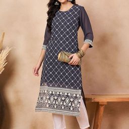 Anouk Grey Floral Embroidered Georgette Kurta-image-11