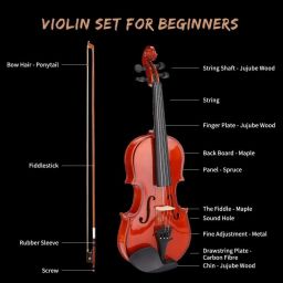 mocking bird 4/4 Full size Violin Set, Solid Violin for Beginners with Hard Case & Notation 4/4 Semi- Acoustic Violin image 2