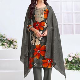 BulBul Floral Printed Zari Work Round Neck Straight Kurta With Trousers & Dupatta-image-99