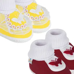 NESKA MODA 0 To 6 Months Combo Pack of 2 Pair Newborn Baby Girls Soft Cotton Cute Butterfly Booties-image-85