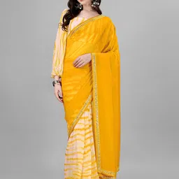 limtd Colourblocked Sequinned Pure Georgette Block Print Saree image 3