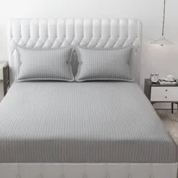 Bedbathandbliss Grey Striped Cotton 300 TC Super King Bedsheet Set 2.74 m x 2.74 m-image-88