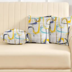IVAZA White & Blue Set of 3 Abstract Square Cushion Covers-18