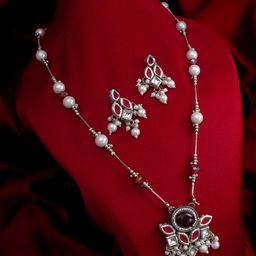 aadita Kundan Studded And Beaded Necklace And Earrings-image-95