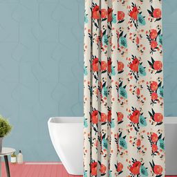ArtzFolio White & Orange Coloured Floral Printed Waterproof Shower Curtain-74