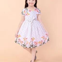 PINK MERMAID Girls Floral Printed Linen Fit & Flare Dress-image-70