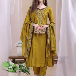 KALINI Women Ethnic Motifs Embroidered Regular Kurta Trousers With Dupatta-picture-38