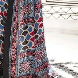 Mitera Ajrak Block Poly Crepe Block Print Saree image 4