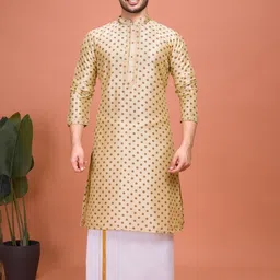 SHIWAM ETHNIX Men Geometric Printed Festive Silk Straight Kurta-image-56