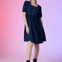 Raiyani Enterprise Square Neck Puff Sleeves Tiered Fit and Flare Dress-picture-9