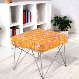 Ikiriya Orange-Colored & Green Printed Wooden & Metal Stool-35