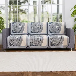 Kuber Industries Blue & Cream-Coloured 6 Pieces Self Design Cotton 3 Seater Sofa Covers-8