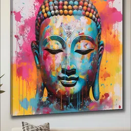 Livin'luxe Pink & Yellow Buddha Religious Canvas Wall Art-47