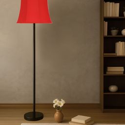 Devansh Red & Black Wooden & Cotton Frustum Shaped Floor Lamp-picture-33