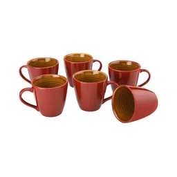 BODHI HOUSE Maroon 6 Pieces Ceramic Dishwasher & Microwave Safe Glossy Mugs 350 ml Each-41