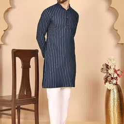 Anouk Rustic Striped Mandarin Collar Cotton Kurta Set-38