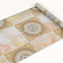INDIAN ROYALS Gold & White Printed Square Mabel Tile Design Waterproof Wallpaper-image-49