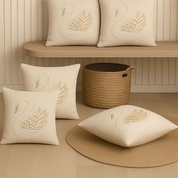 MFD HOME FURNISHING Cream-Coloured Set of 5 Embroidered Square Cushion Covers-picture-10