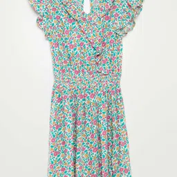 KIABI Girls Floral Print Flutter Sleeve Ruffled Fit & Flare Maxi Dress-picture-7