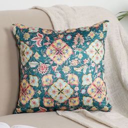 MFD HOME FURNISHING Blue & Yellow Ethnic Motifs Velvet Square Cushion Covers-image-82