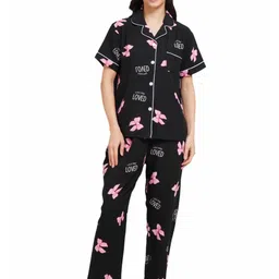Stem Rope Typography Printed Lapel Collar Night suit-image-91
