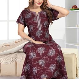 TRUNDZ Burgundy Cotton Blend Nightdress-image-8