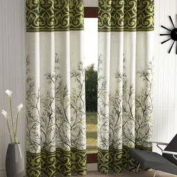 Aura Garden Panel Green & White 2 Pieces Floral Printed Window Curtains-image-45
