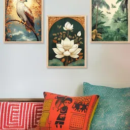 WALLLANE Set of 3 Wood Floral and Botanical Wall Paintings-9