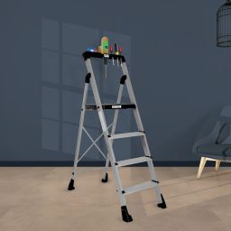 Thor Aluminium Foldable Step Ladder with Advanced Locking System (4 Step) Aluminium, Steel Ladder-34