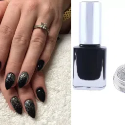 NEW MATTE FINISH BLACK NAIL PAINT & SLIVER GLITTER-40