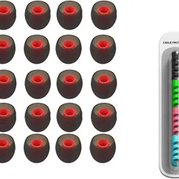 BUMTECH 20 pcs red grey and 1 cable protector Earbuds for Earphones (20 Pcs (10 Pair) In The Ear Headphone Cushion-image-65