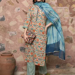Sangria Printed Regular Pure Cotton Kurta with Trousers & With Dupatta image 5