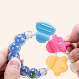 Kritiu Kids Squeezy Food Feeder Bottle With Spoon & Rattle Teether - Blue-image-72