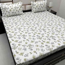 Pure Decor White & Blue Floral Queen Bedsheet with 2 Pillow Covers-picture-56