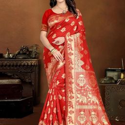 SHOP DROP Ethnic Motifs Zari Pure Silk Banarasi Saree-picture-4