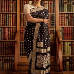 CANBIA Woven Design Zari Silk Blend Banarasi Saree-image-27