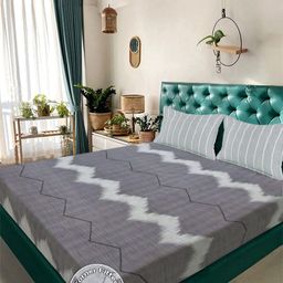 Aura Grey & White Geometric 300 TC Fitted Double King Bedsheet Set-2.5 m X 2.25 m-picture-43