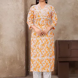 LeeliPeeri Designer Women Floral Embroidered Regular Chikankari Kurta with Trousers-picture-41