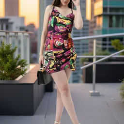 Zima Leto Women Floral Print Cowl Neck Sheath Dress-picture-48