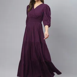 Femvy V-Neck Puff Sleeves A-Line Dress-picture-44