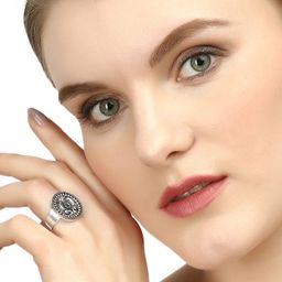 Sangria Silver Toned Oxidised Adjustable Finger Ring image 4