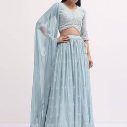 NEEL ART Embroidered Sequinned Semi-Stitched Lehenga & Unstitched Blouse With Dupatta-image-7