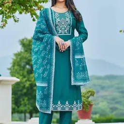 TWINS LADY Women Floral Yoke Design Regular Thread Work Kurta with Trousers & With Dupatta-8