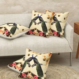 JAIPUR FABRIC Cream & Green 5 Pieces Ethnic Motifs Square Jute Cushion Covers-picture-7