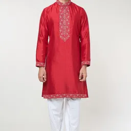 RNG Safawala Men Floral Embroidered Regular Thread Work Pure Cotton Kurta with Trousers-picture-49